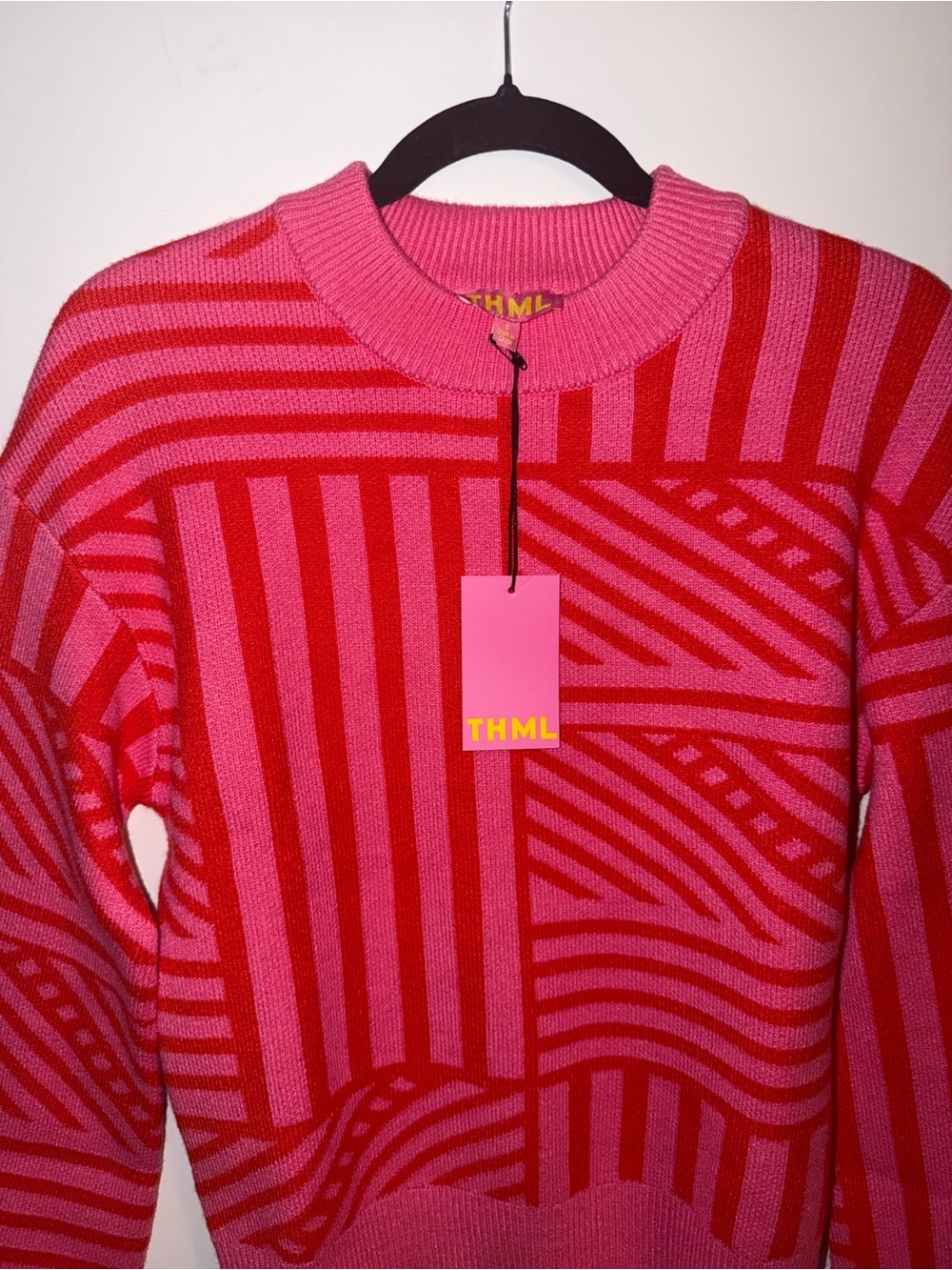 Pink & Red Geometric Crewneck Sweater - Women - Picture 4 of 7